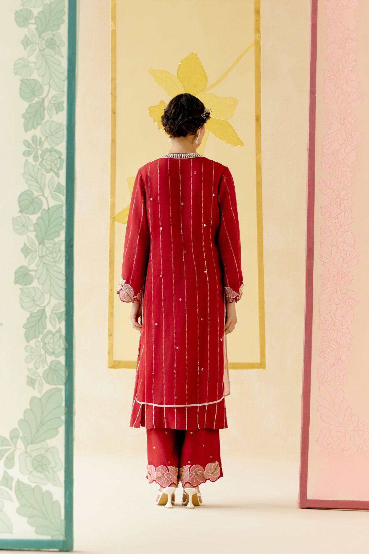 "I AM" a Romantic red rose applique & hand embroidered layered kurta set