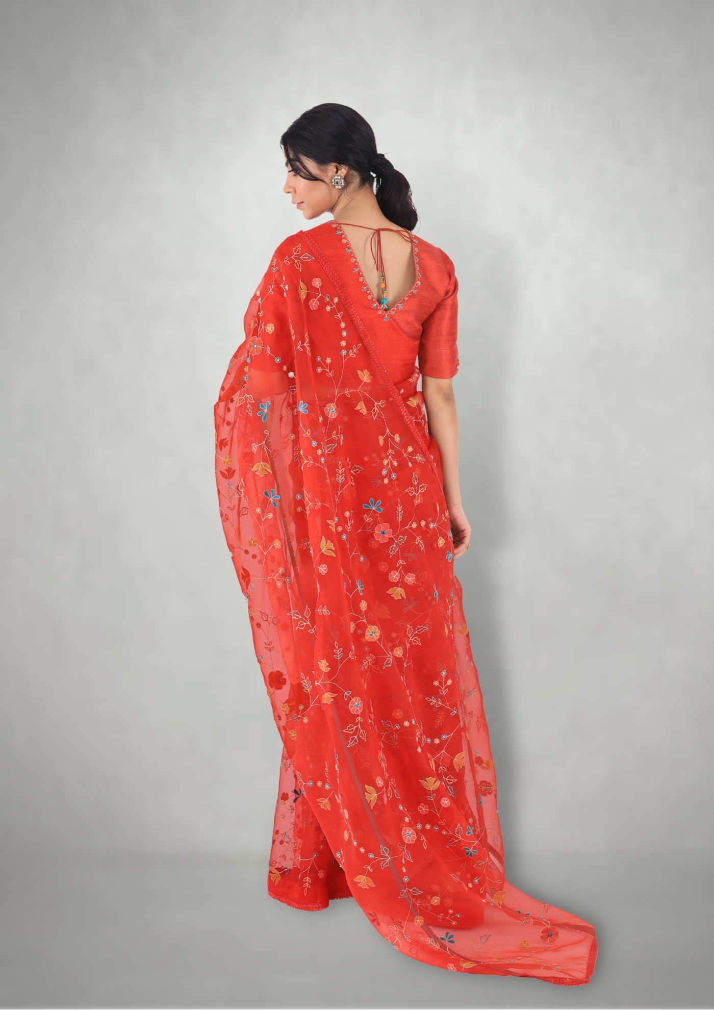 Rust Aari & Mirror Work Saree Only