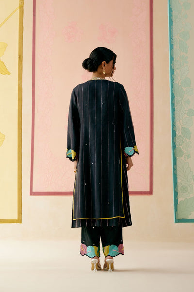"I AM" a Rainbow rose black applique & hand embroidered layered kurta set