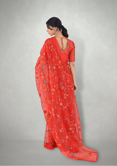 Rust Aari & Mirror Work Saree Only
