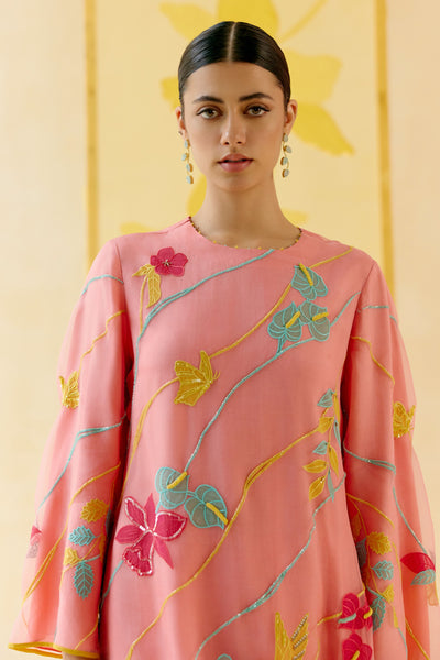 "I AM" a Bougainvillea blush pink applique & hand embroidered leher suit set