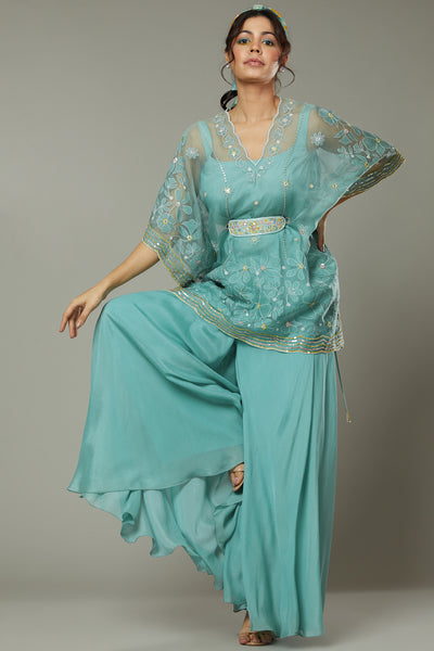 Peppermint candy flared plazzo cum sharara set