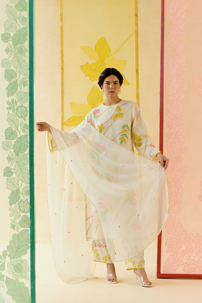 I AM" a Bougainvillea white applique & hand embroidered leher suit set