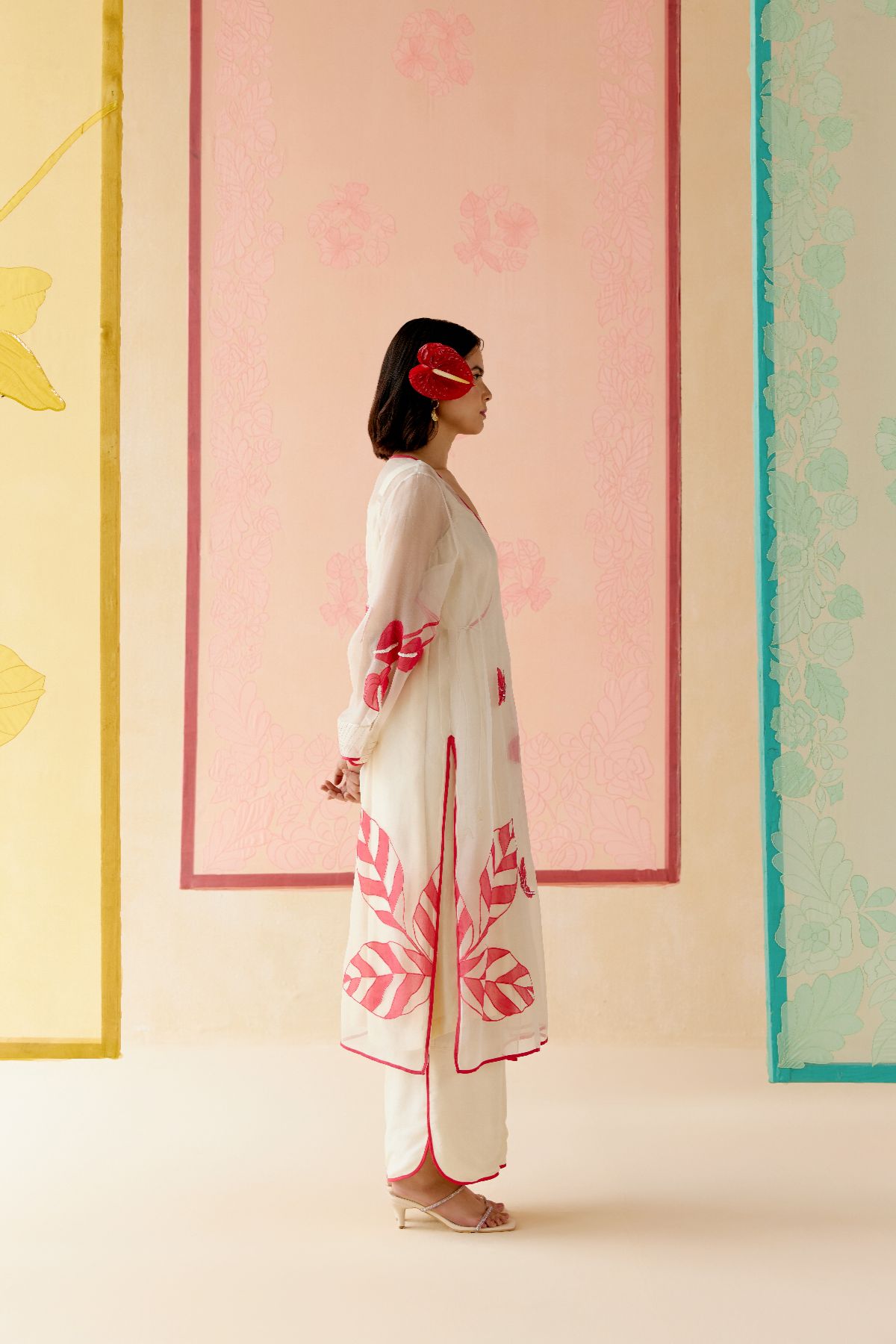 "I AM" a Rose white applique & hand embroidered angrakha kurta set
