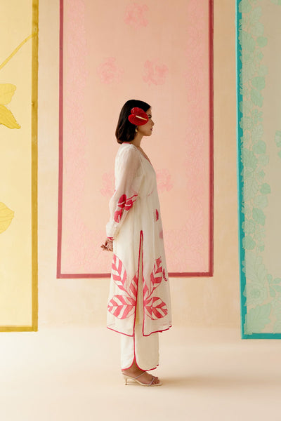 "I AM" a Rose white applique & hand embroidered angrakha kurta set