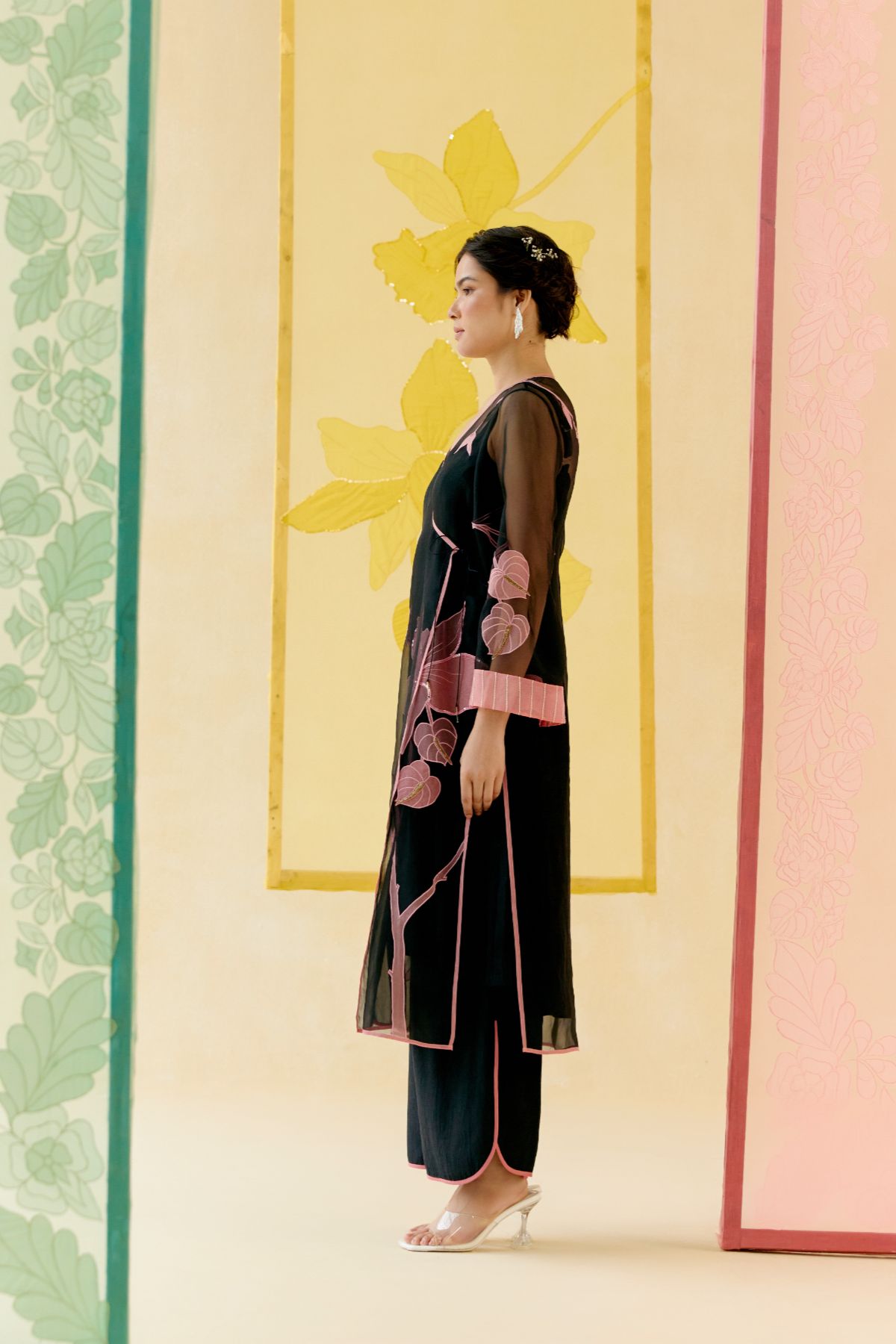 "I AM" a Rose black applique & hand embroidered angrakha kurta set