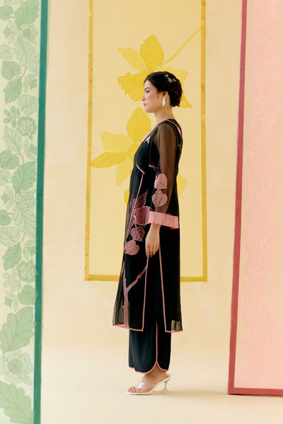"I AM" a Rose black applique & hand embroidered angrakha kurta set
