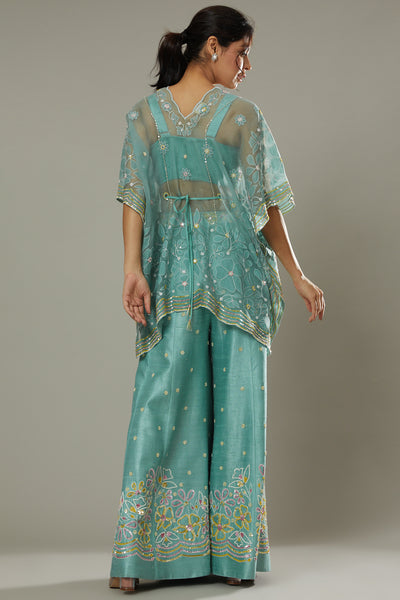 Pepper mint candy hand embroidered and applique work sharara cum plazzo set
