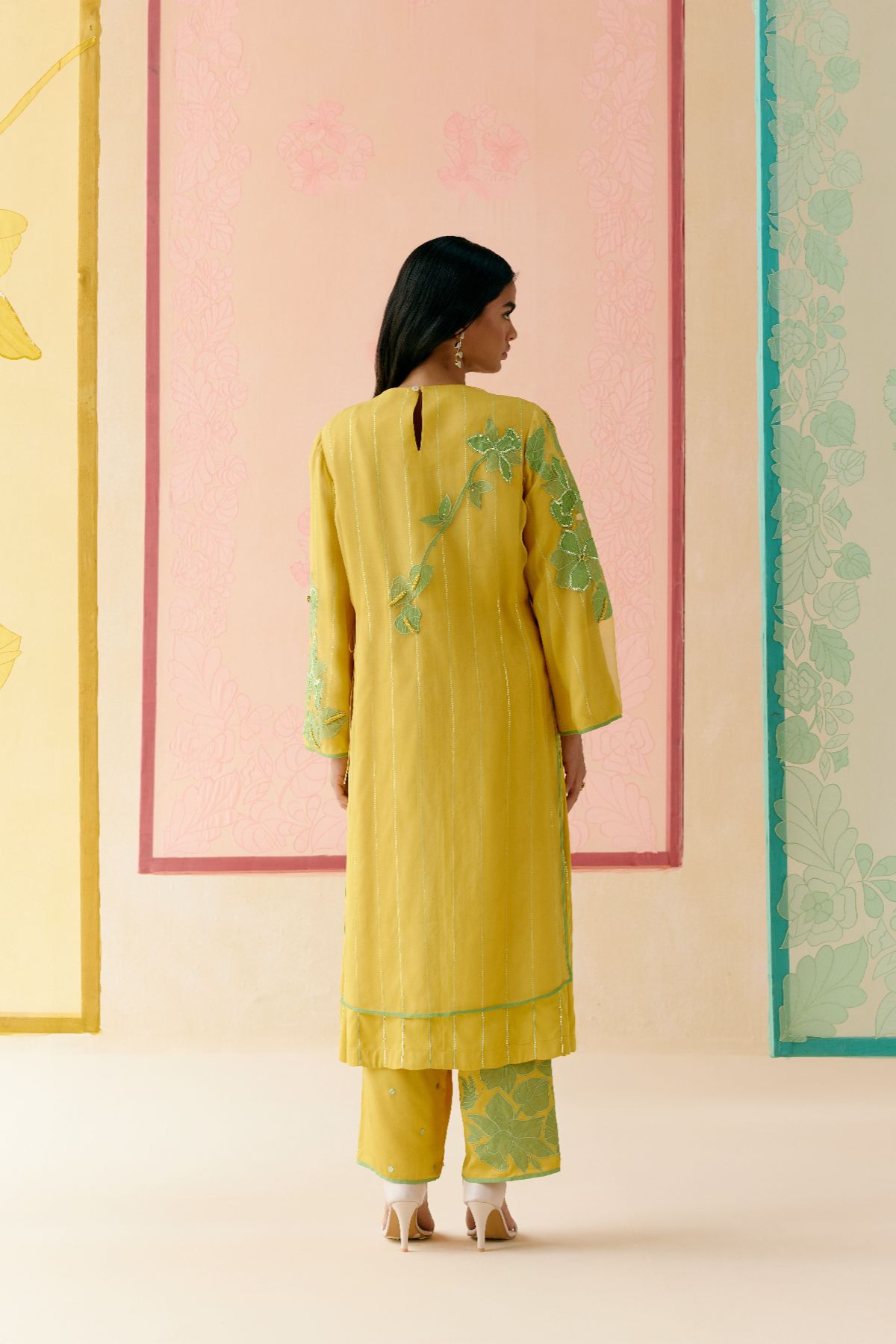 "I AM" a Hyacinth  Mustard applique & hand embroidered layered kurta set