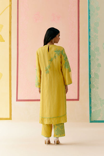 "I AM" a Hyacinth  Mustard applique & hand embroidered layered kurta set