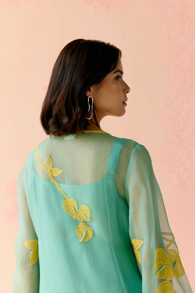 "I AM" a Daisy mint applique & hand embroidered angrakha kurta set