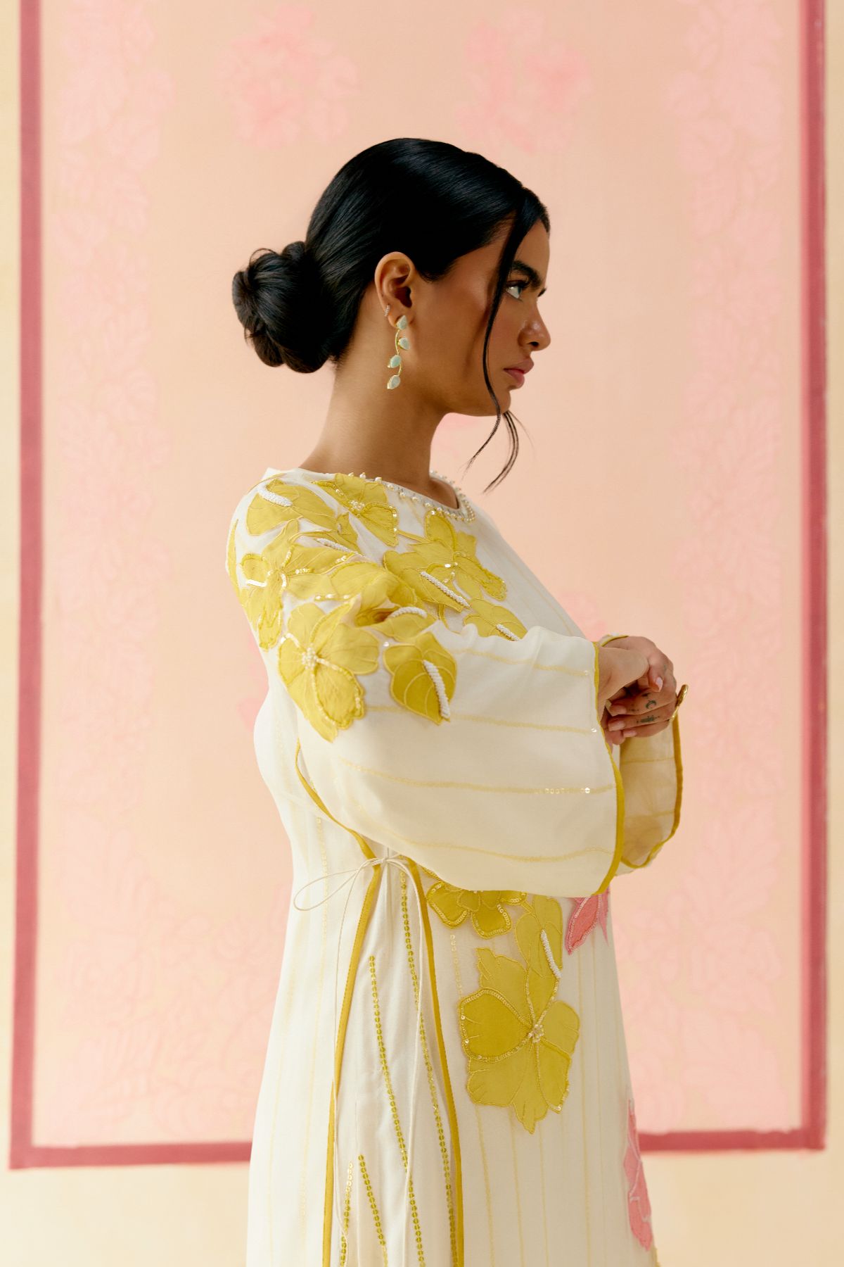 "I AM" a Dahlia white applique & hand embroidered layered kurta set