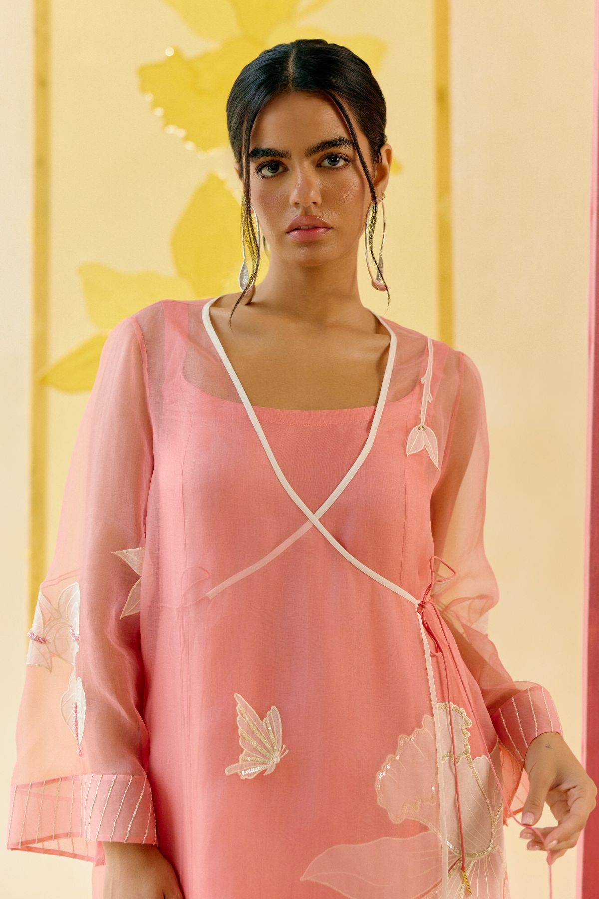 "I AM" a Cherry blossom pink applique & hand embroidered angrakha kurta set
