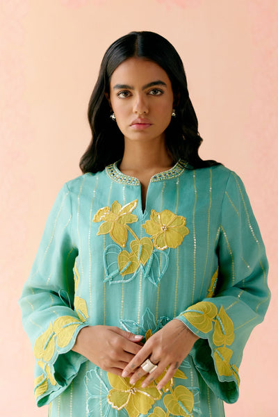 "I AM" a Daisy mint applique & hand embroidered layered kurta set