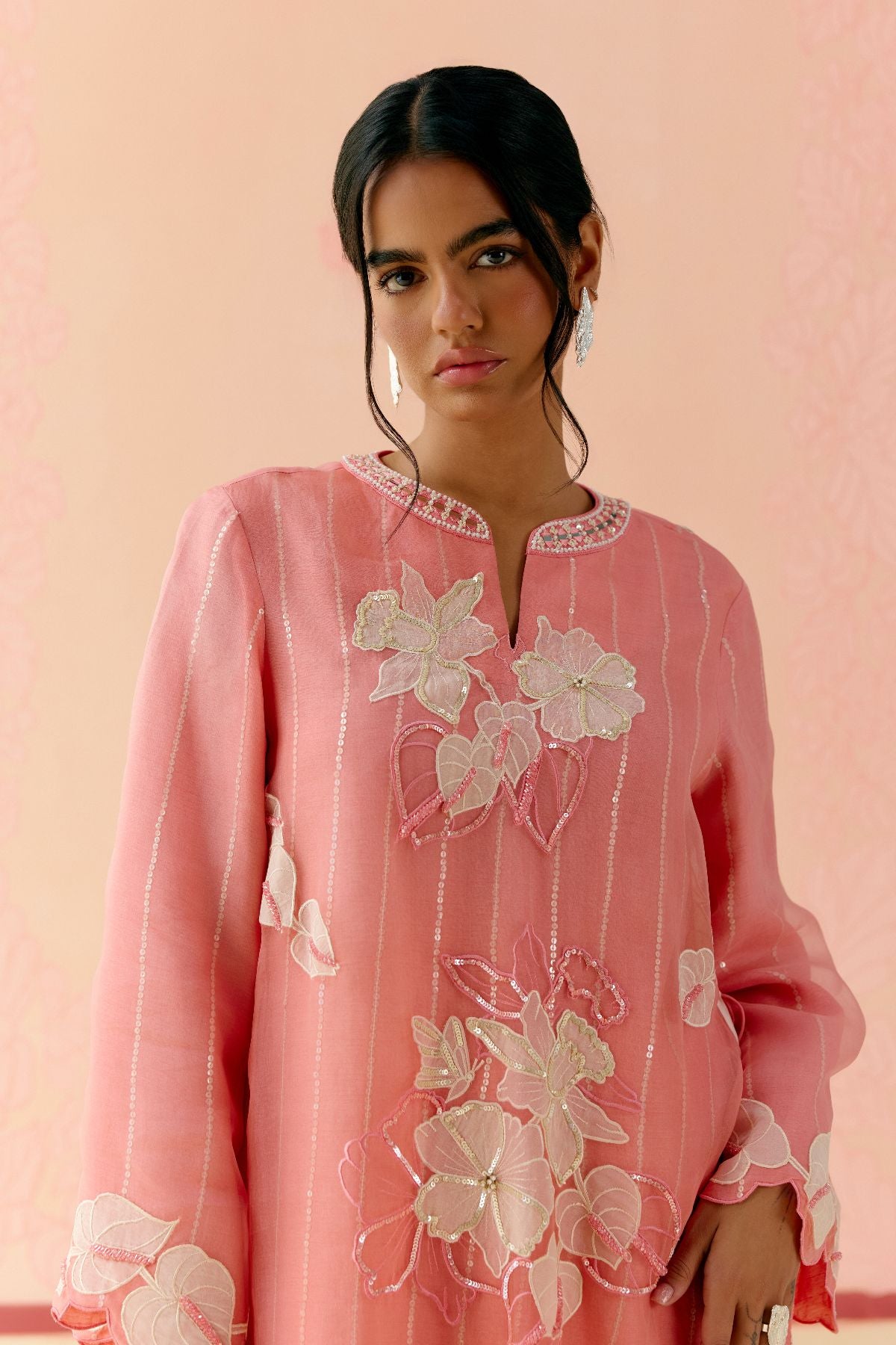 "I AM" a Dahlia pink applique & hand embroidered layered kurta set