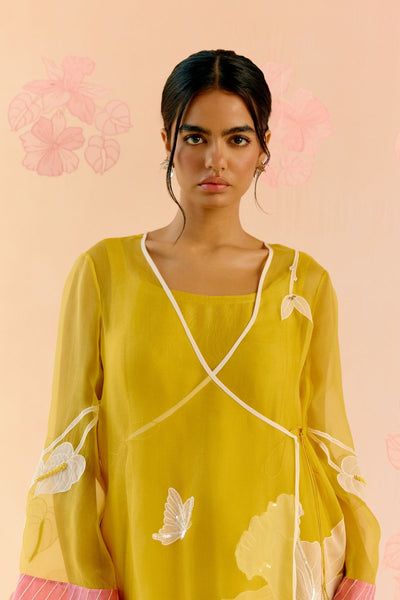 "I AM" a Marigold mustard applique & hand embroidered angrakha kurta set