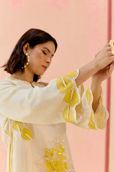 "I AM" a Champa white applique & hand embroidered layered kurta set