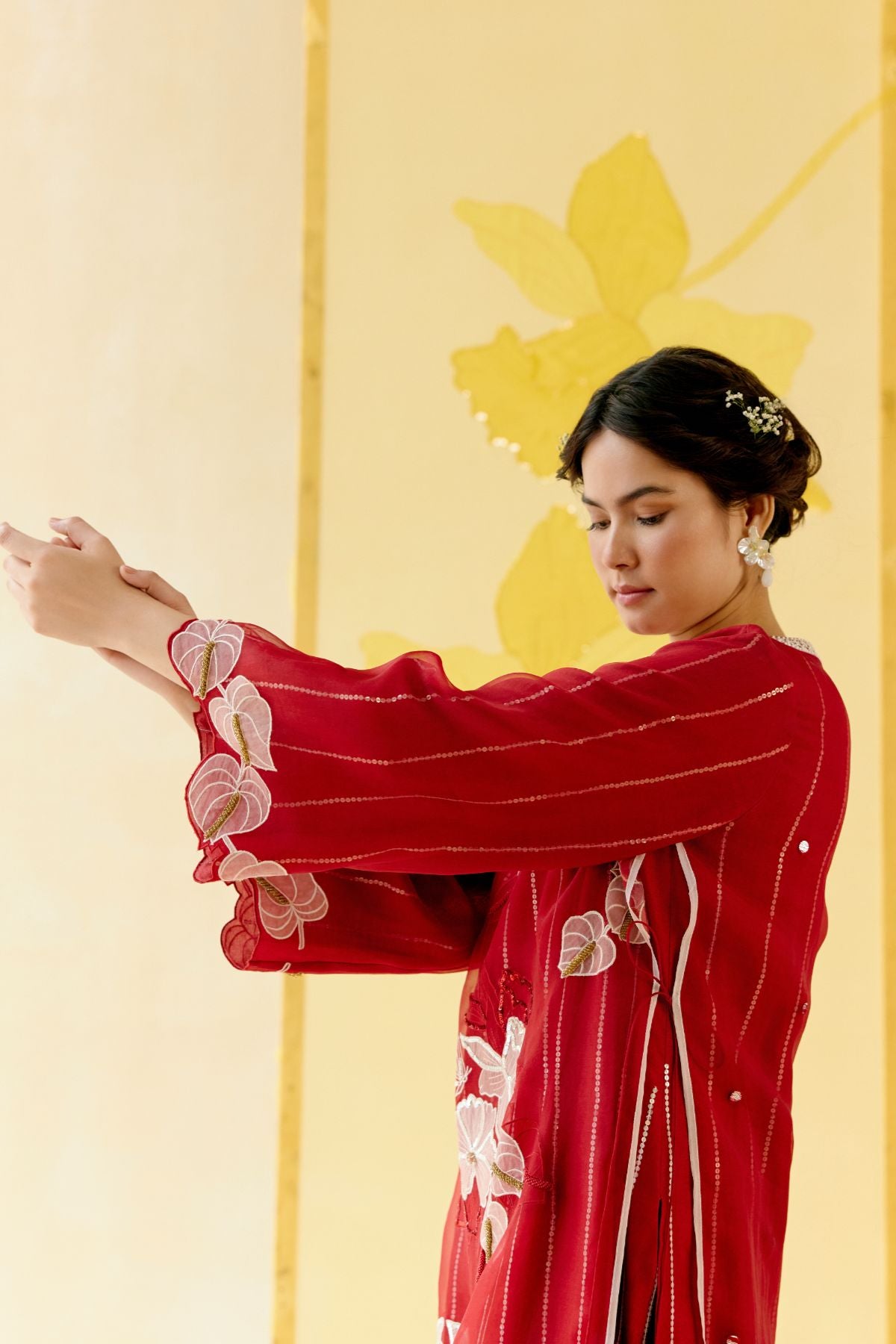 "I AM" a Romantic red rose applique & hand embroidered layered kurta set