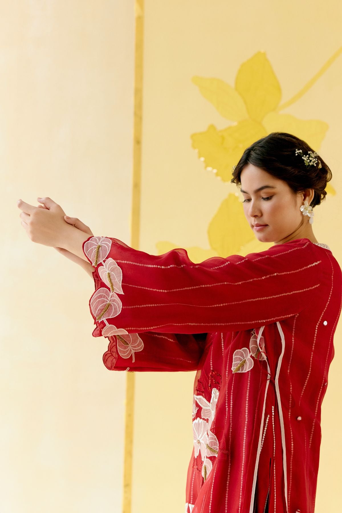"I AM" a Romantic red rose applique & hand embroidered layered kurta set