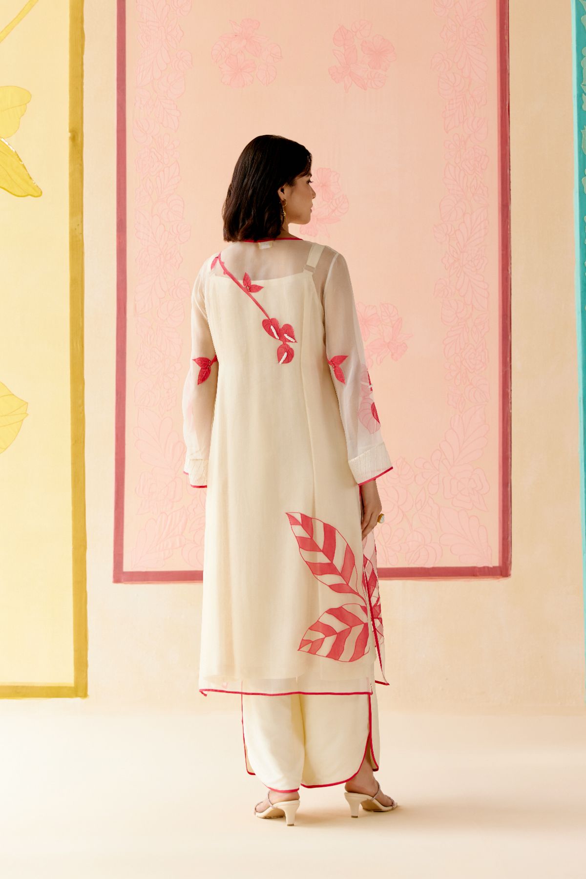 "I AM" a Rose white applique & hand embroidered angrakha kurta set