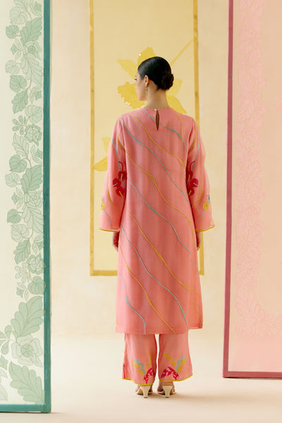 "I AM" a Bougainvillea blush pink applique & hand embroidered leher suit set