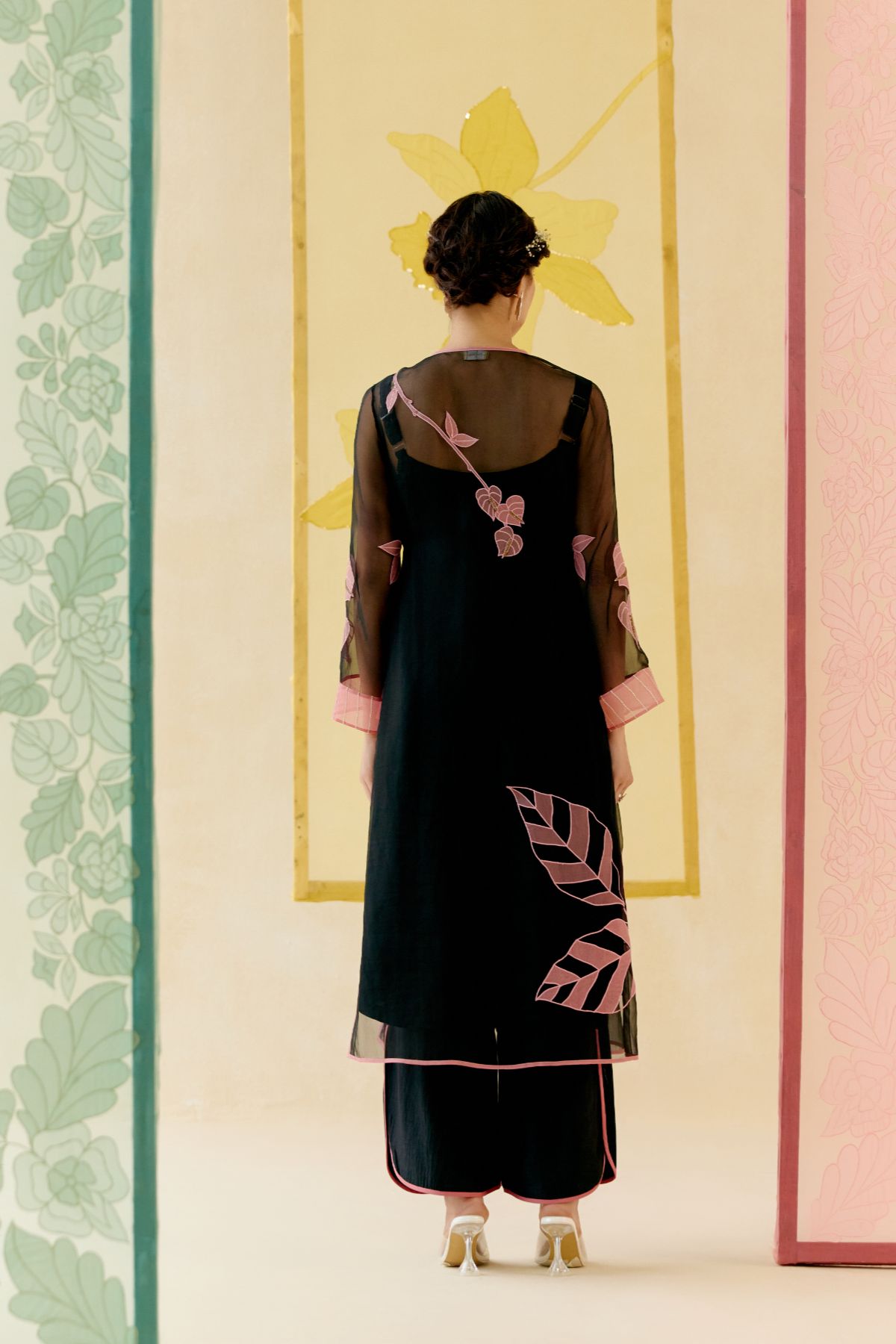 "I AM" a Rose black applique & hand embroidered angrakha kurta set