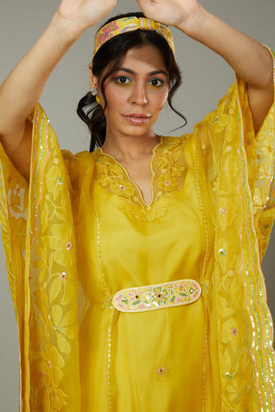 Mango bite candy applique and hand embroidered Kaftan set