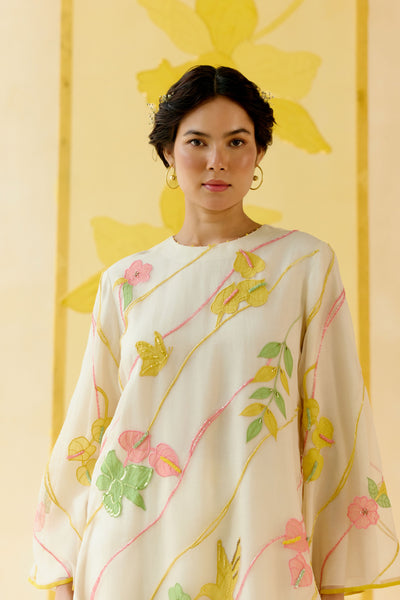 I AM" a Bougainvillea white applique & hand embroidered leher suit set