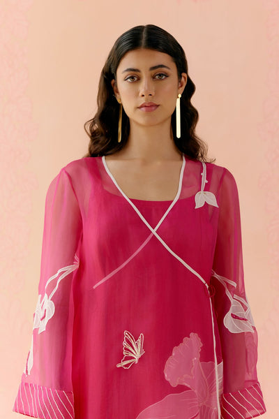 "I AM" a Tulip pink  applique & hand embroidered angrakha kurta set