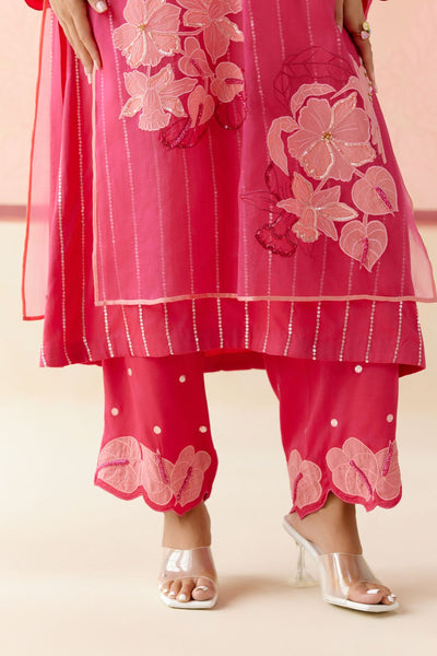 "I AM" a Carnation pink applique & hand embroidered layered kurta set