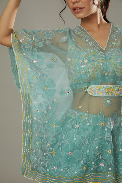 Pepper mint candy hand embroidered and applique work sharara cum plazzo set