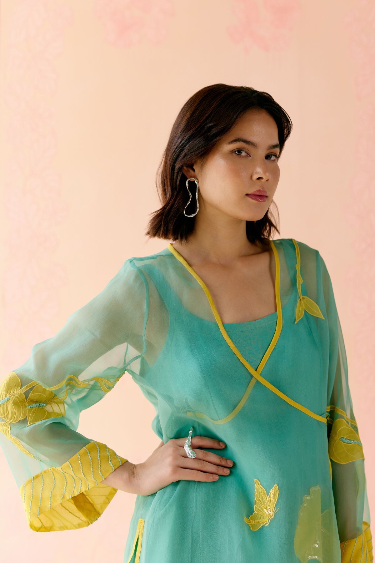 "I AM" a Daisy mint applique & hand embroidered angrakha kurta set