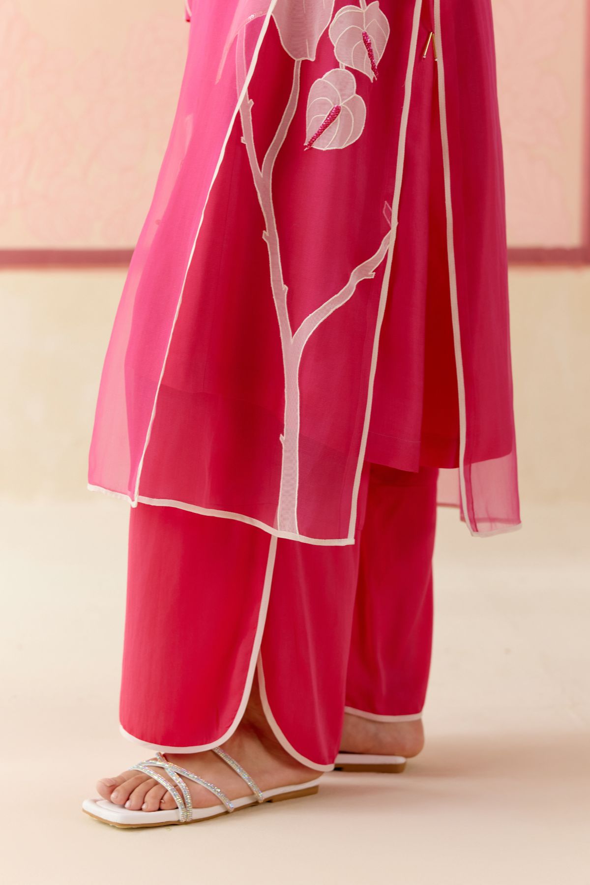 "I AM" a Tulip pink  applique & hand embroidered angrakha kurta set