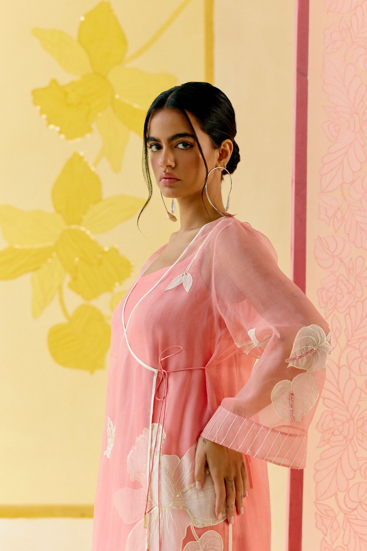 "I AM" a Cherry blossom pink applique & hand embroidered angrakha kurta set
