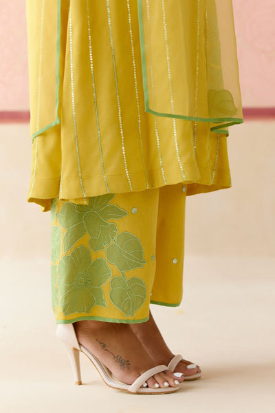 "I AM" a Hyacinth  Mustard applique & hand embroidered layered kurta set