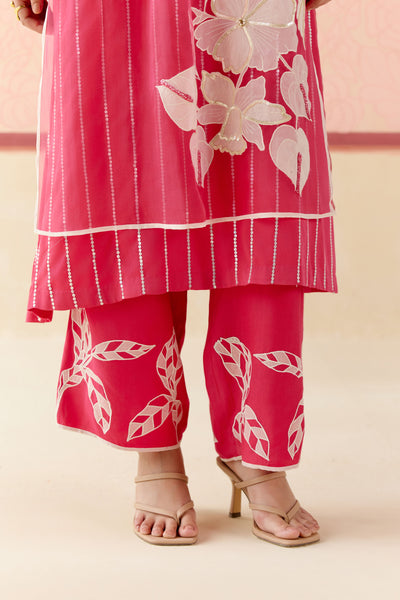 "I AM" a Pink & white rose  applique & hand embroidered ombre layered kurta set