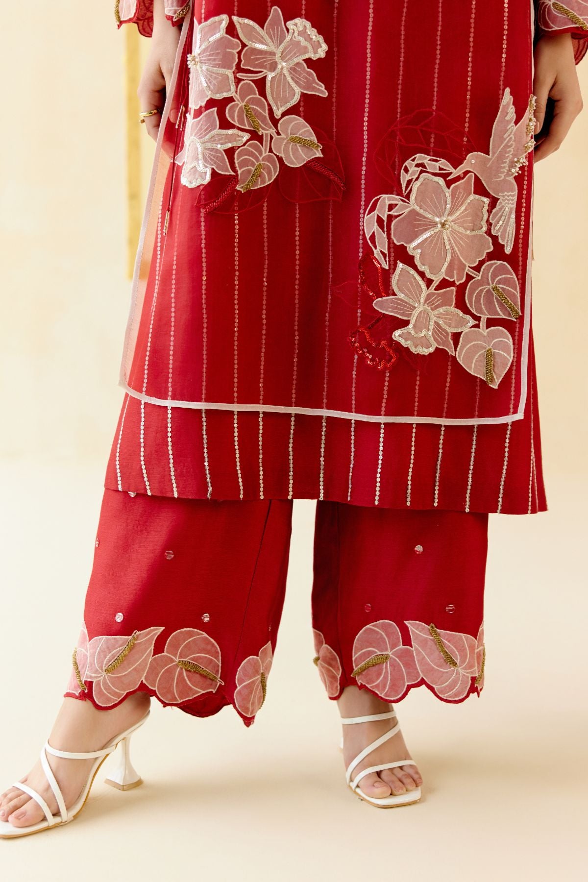 "I AM" a Romantic red rose applique & hand embroidered layered kurta set