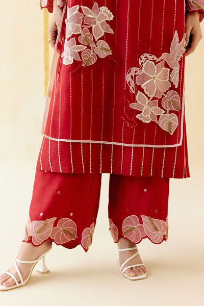 "I AM" a Romantic red rose applique & hand embroidered layered kurta set