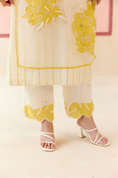 "I AM" a Champa white applique & hand embroidered layered kurta set
