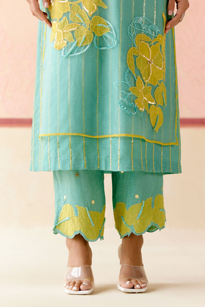 "I AM" a Daisy mint applique & hand embroidered layered kurta set