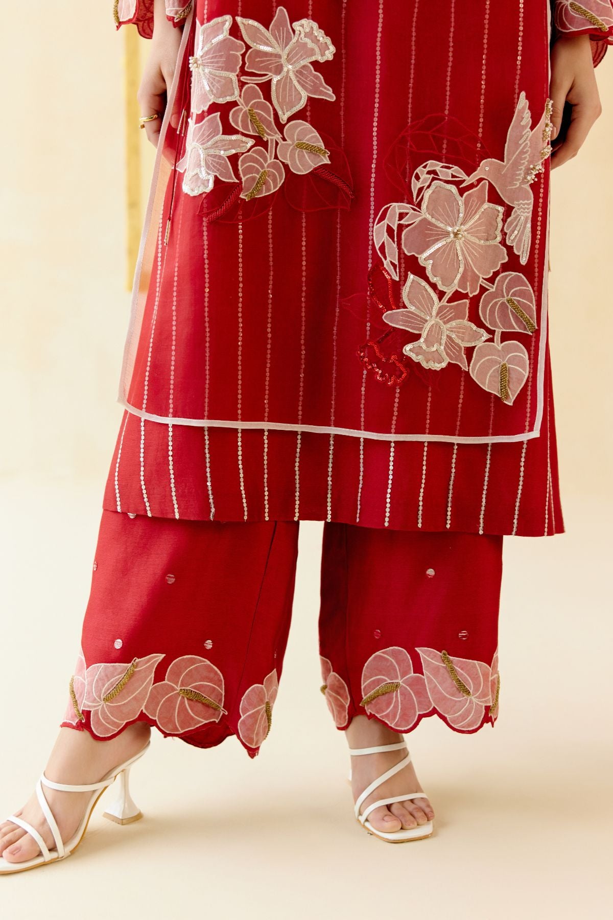 "I AM" a Romantic red rose applique & hand embroidered layered kurta set