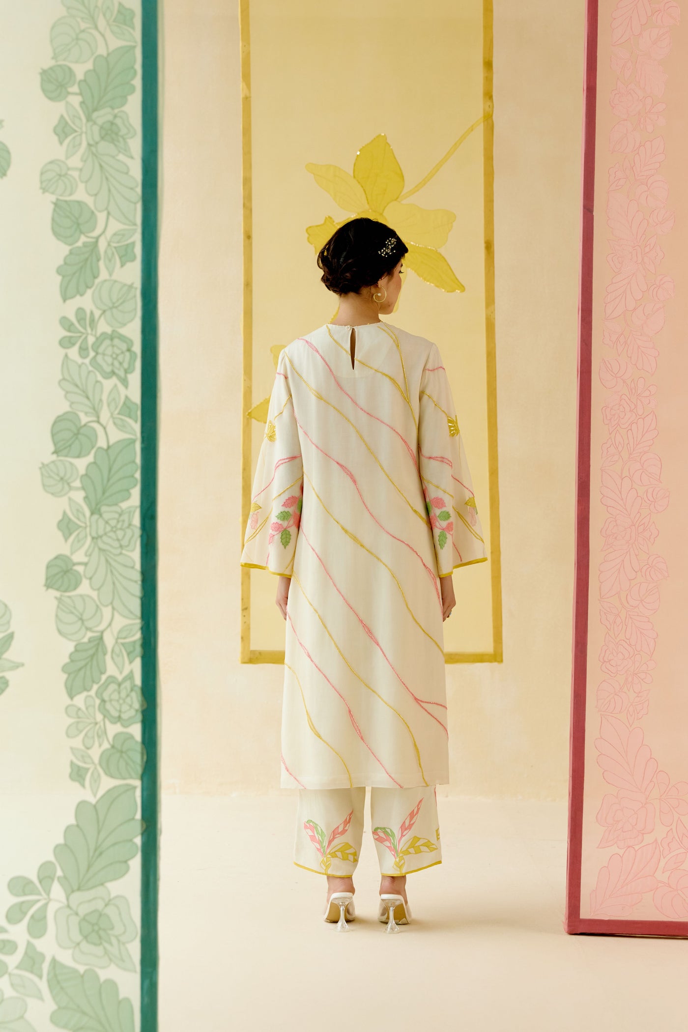 I AM" a Bougainvillea white applique & hand embroidered leher suit set