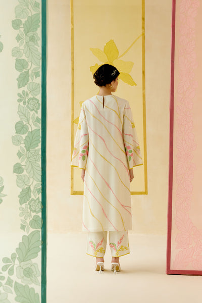 I AM" a Bougainvillea white applique & hand embroidered leher suit set