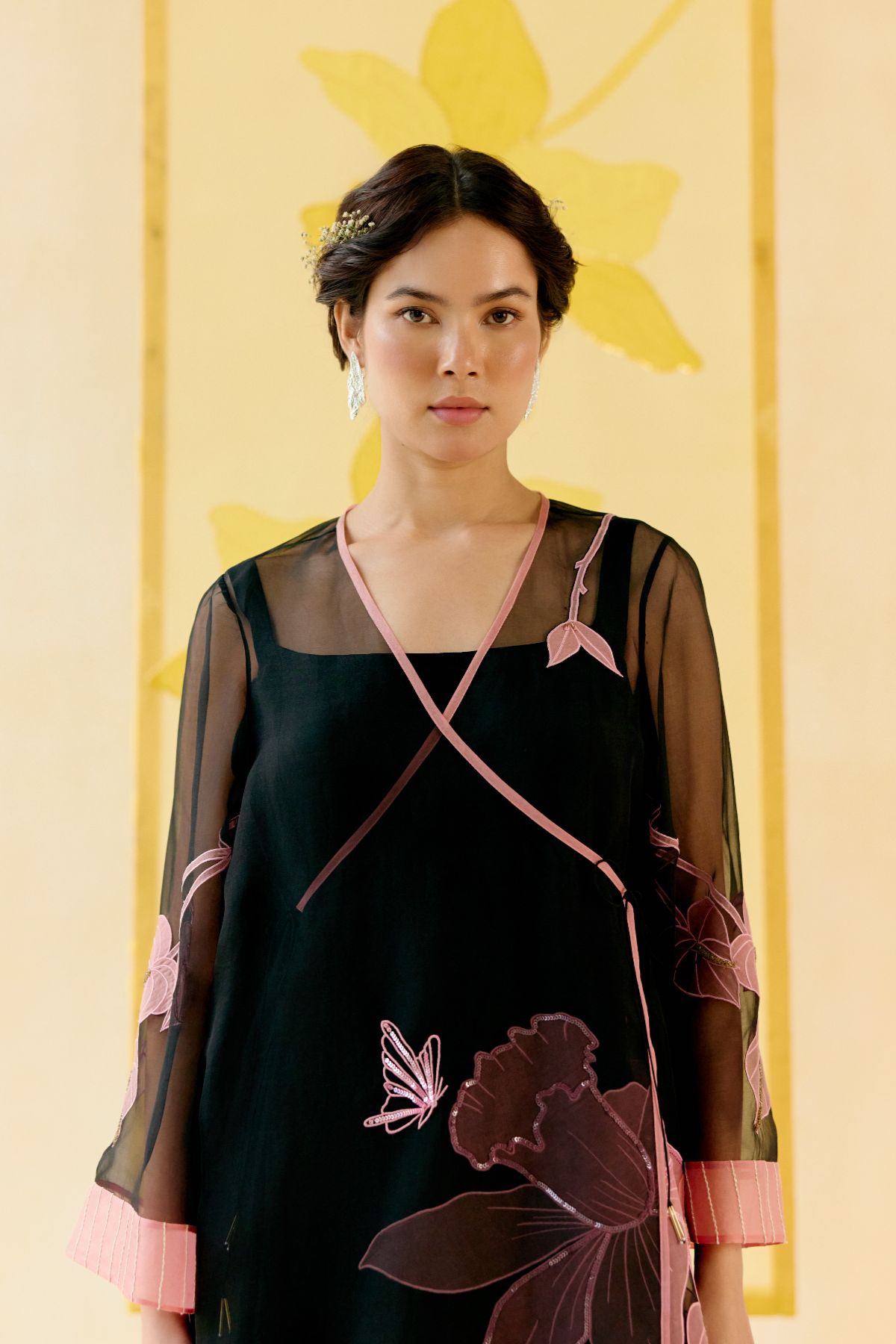 "I AM" a Rose black applique & hand embroidered angrakha kurta set