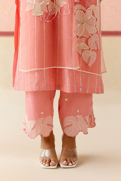 "I AM" a Dahlia pink applique & hand embroidered layered kurta set