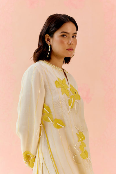 "I AM" a Champa white applique & hand embroidered layered kurta set