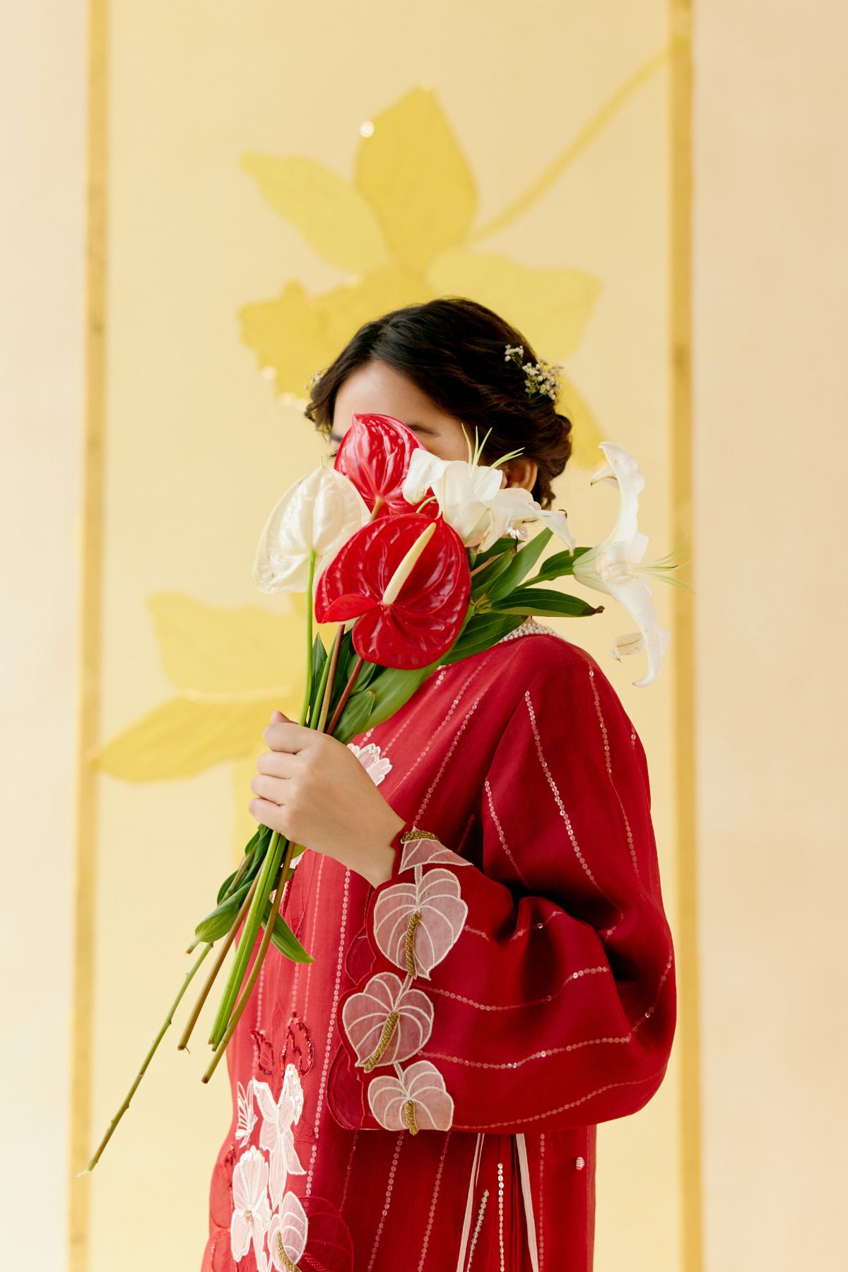 "I AM" a Romantic red rose applique & hand embroidered layered kurta set