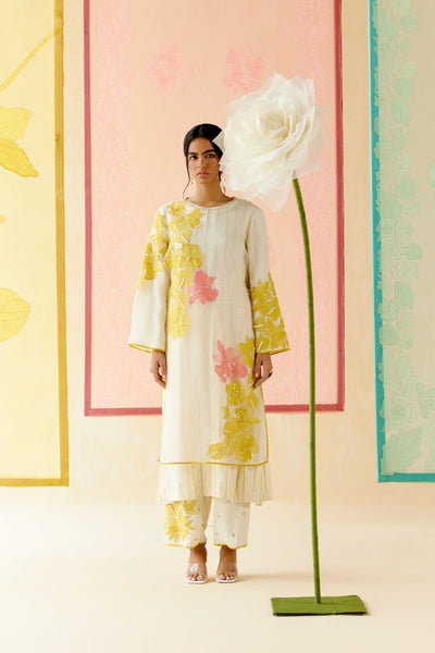 "I AM" a Dahlia white applique & hand embroidered layered kurta set