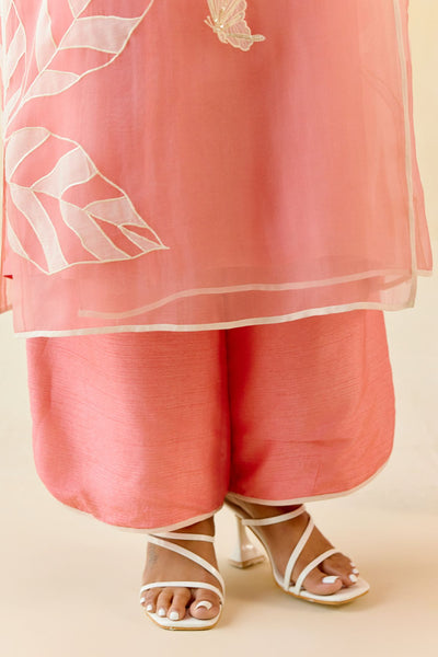 "I AM" a Cherry blossom pink applique & hand embroidered angrakha kurta set
