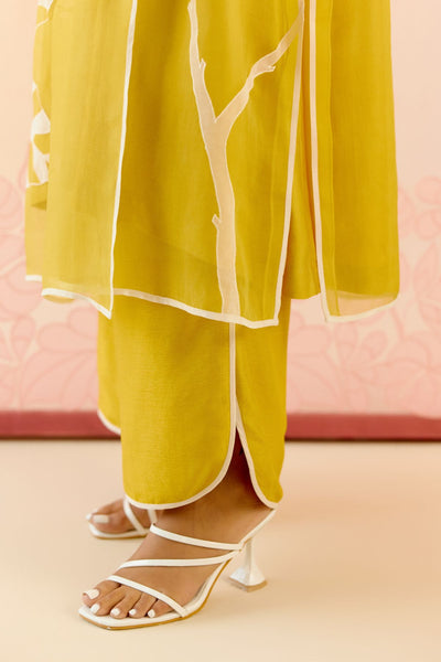 "I AM" a Marigold mustard applique & hand embroidered angrakha kurta set